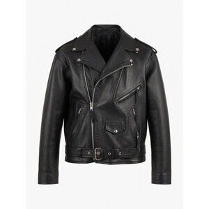 Vintage Genuine Leather Motorcycle Jacket Mens Large Black Biker Coat *READ*